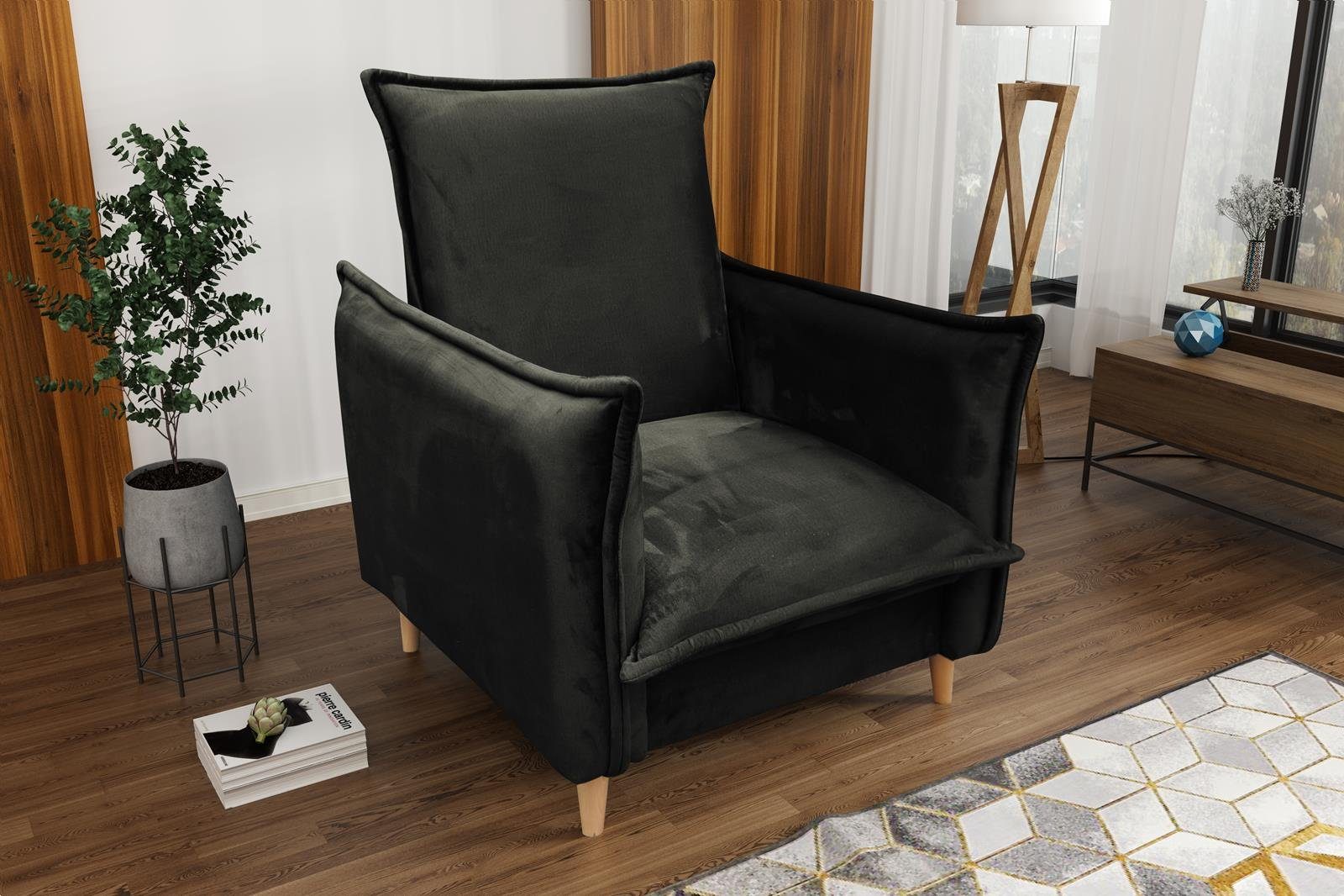 Beautysofa Khaki-grau (kronos 15) Wohnzimmersessel), Sessel Wohnzimmer, Design, Pillow im Armchair (Relaxsessel Polstersessel sknadinavisches für