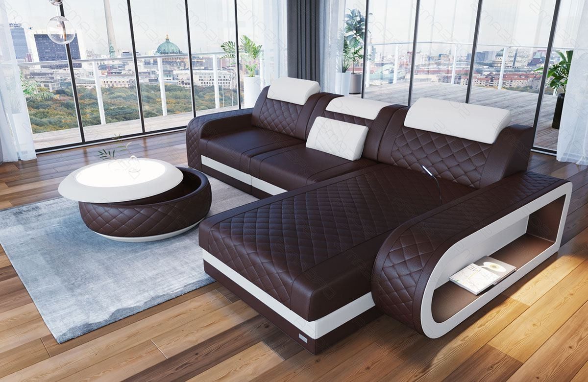 Sofa Dreams Ecksofa Ledersofa Berlin L Form Mini Couch mit LED, Designersofa, Sofa aus Eigenproduktion