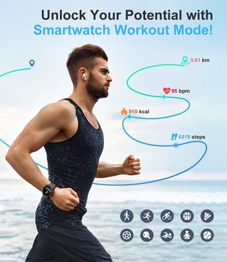 Lige Smartwatch (1,52 Zoll, Android iOS), Herren mit Telefonfunktion 420mAh Wecker Kalender Wasserdicht Sportuhr