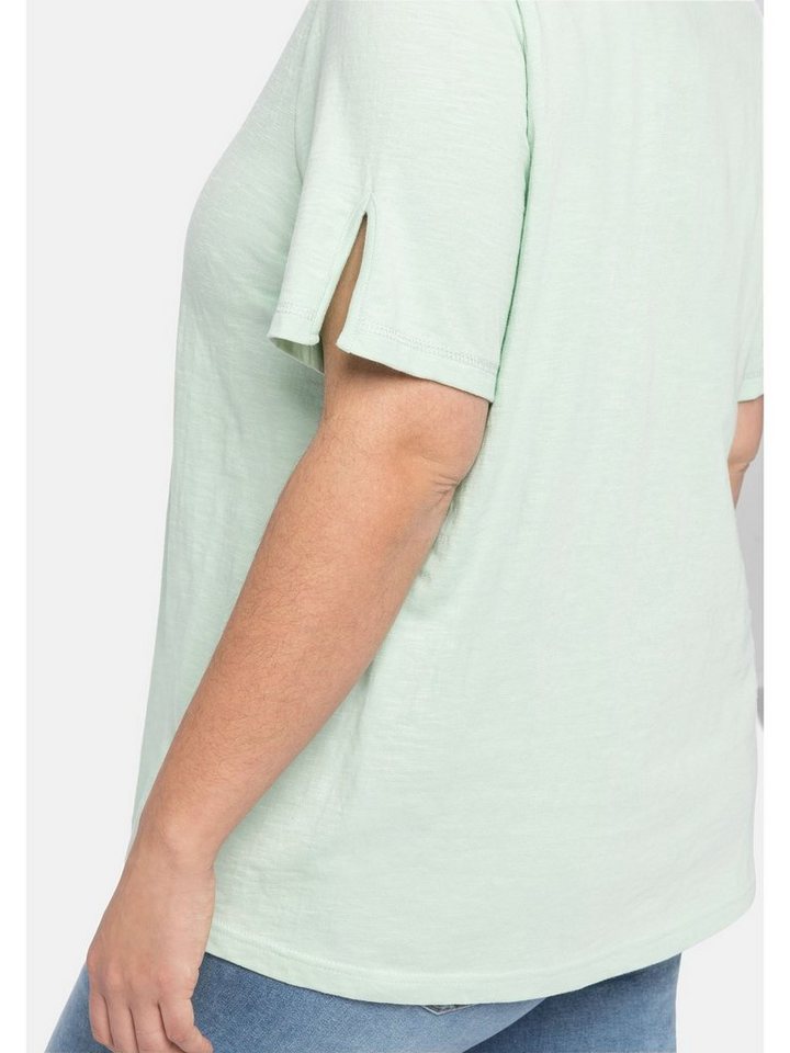 Sheego T-Shirt Große Größen mit silberfarbenen Ziernähten, Silberfarbenen  Ziernähte an Ärmel und Ausschnitt