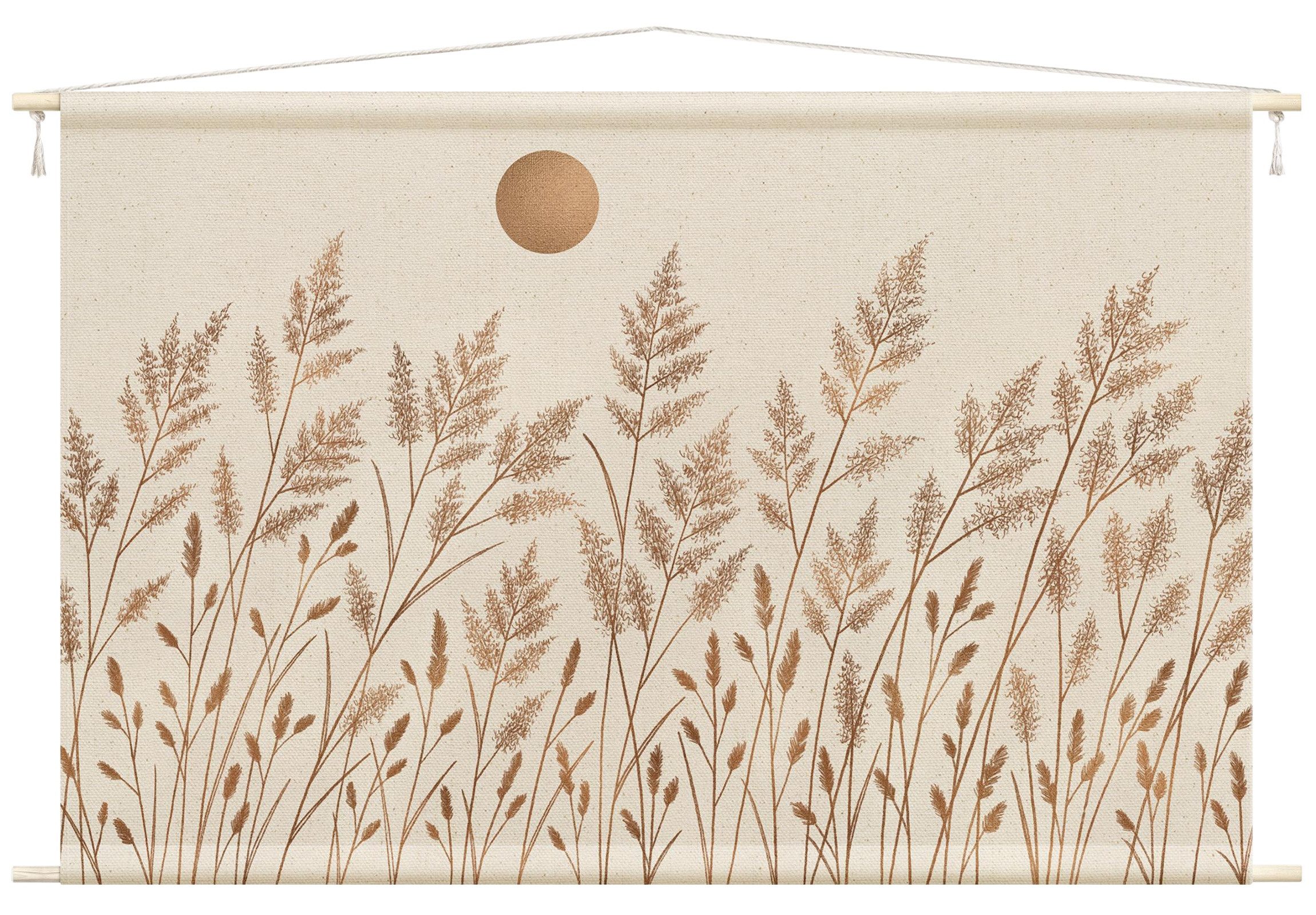 Wandteppich modern Landhaus Gräser gold