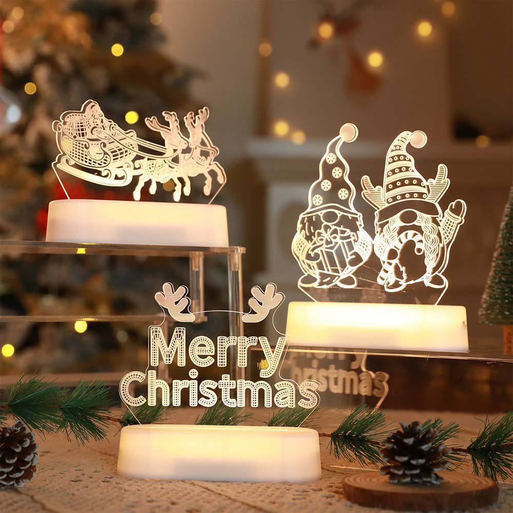 Illusion Partylamp und 3D Nachttischlampe, Batterie Nachtlicht, LED Lampe, Weihnachtsdeko, Warmweiß, USB, Dekolicht Sunicol für Weihnachts Kinder Geschenk