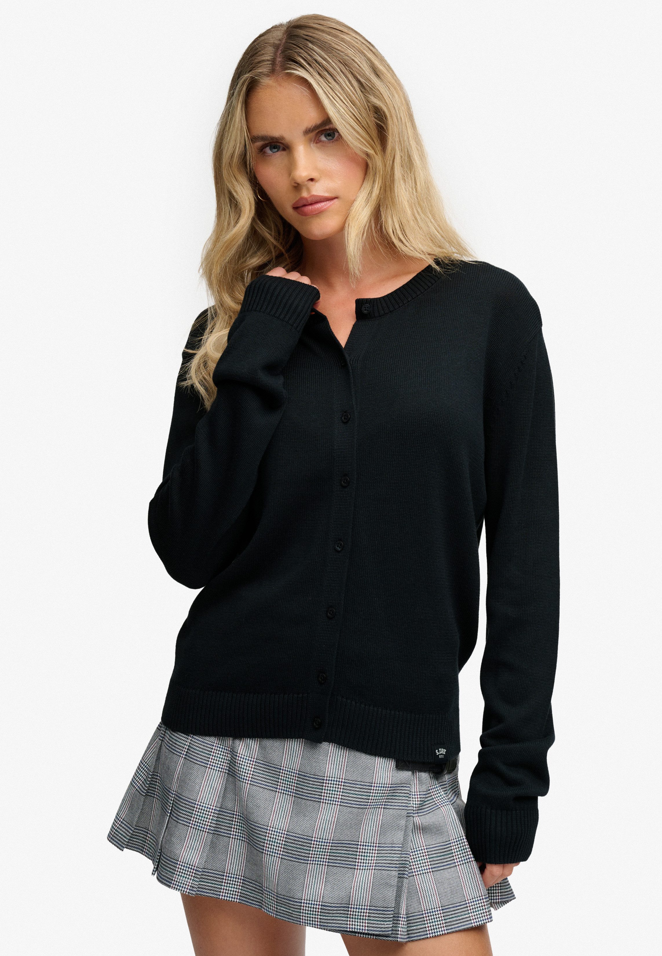 Superdry Strickjacke ESSENTIAL SLOUCHY CREW CARDI Baumwollmischung