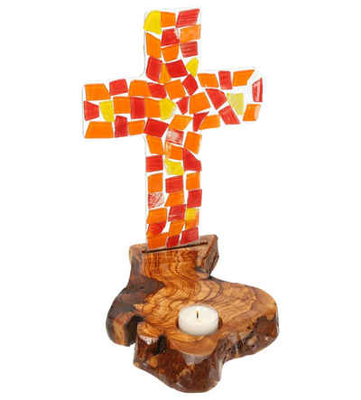 Lantelme Kerzenhalter »Kerzenständer mit Kreuz«, Olivenholz, Glas, 27cm Lichtkreuz