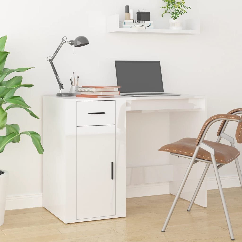 vidaXL Schreibtisch Schreibtisch Hochglanz-Weiß 100x49x75 cm Holzwerkstoff Hochglanz-Weiß | Hochglanz-Weiß