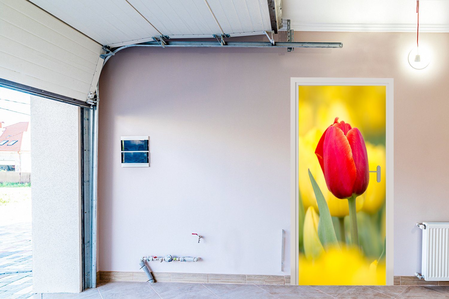 MuchoWow Türtapete Fototapete Tür, Türaufkleber, gelben (1 cm 75x205 Matt, Rote St), Tulpe mit Tulpen, bedruckt, für