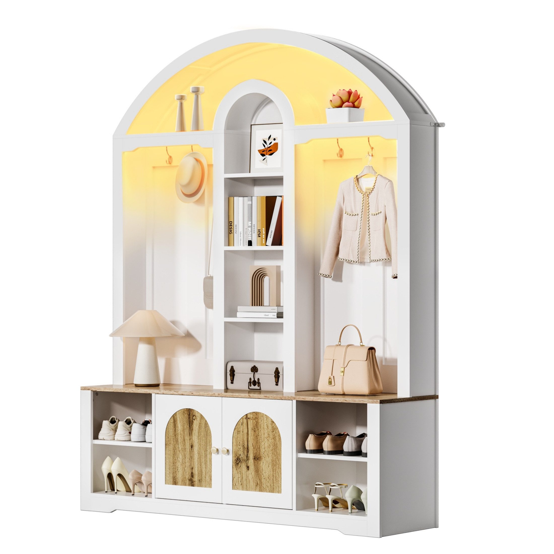 autolock Garderoben-Set Multifunktionaler Garderobenschrank mit Schuhregal, Ablagen und Haken, (150x40x195 cm), Moderner Flurgarderobe Garderobe Kleiderschrank für Flur