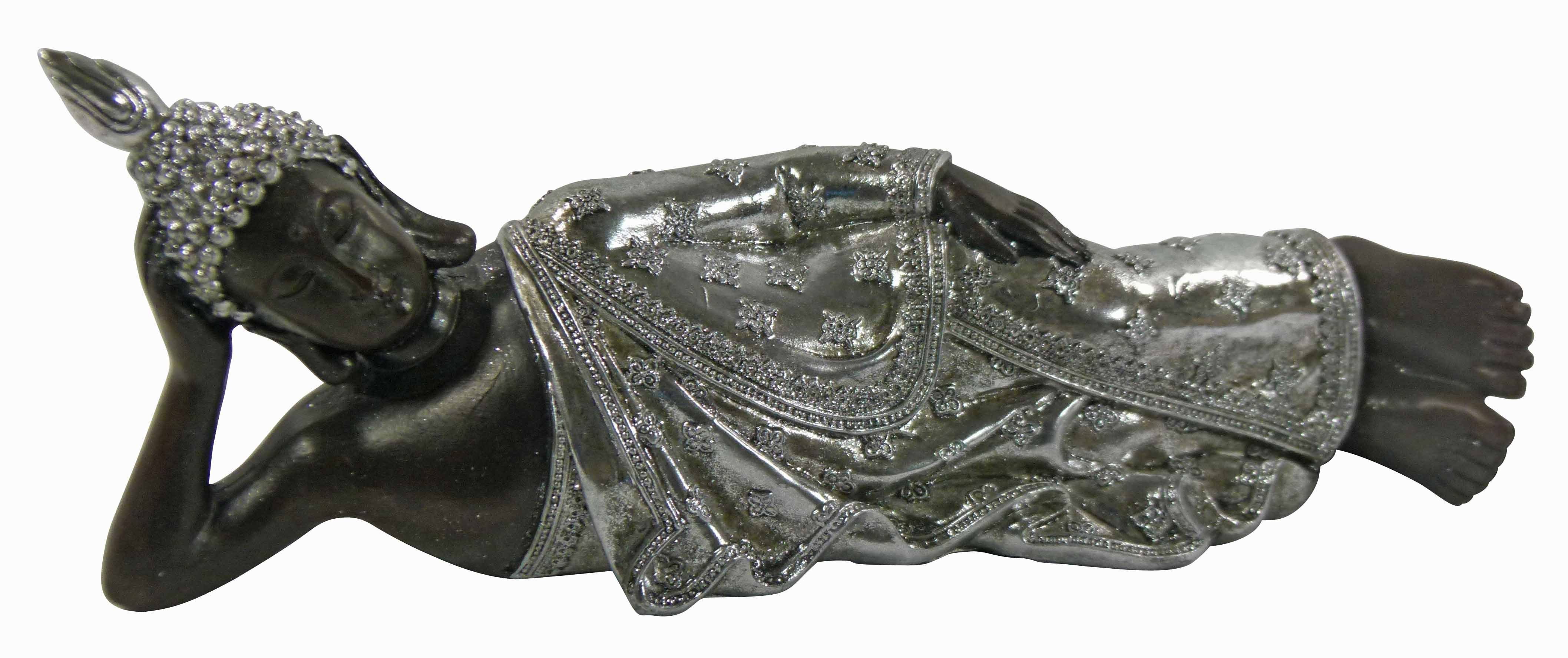 Buddhafigur Liegender Buddha Dekofigur, relaxing, Tischdeko, Geschenk, schwarz-silber