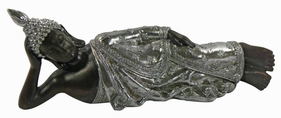 GlasArt Buddhafigur Liegender Buddha Dekofigur, relaxing, Tischdeko,  Geschenk, schwarz-silber (Kein Set, 1 St., 1tlg), Silber-Schwarz
