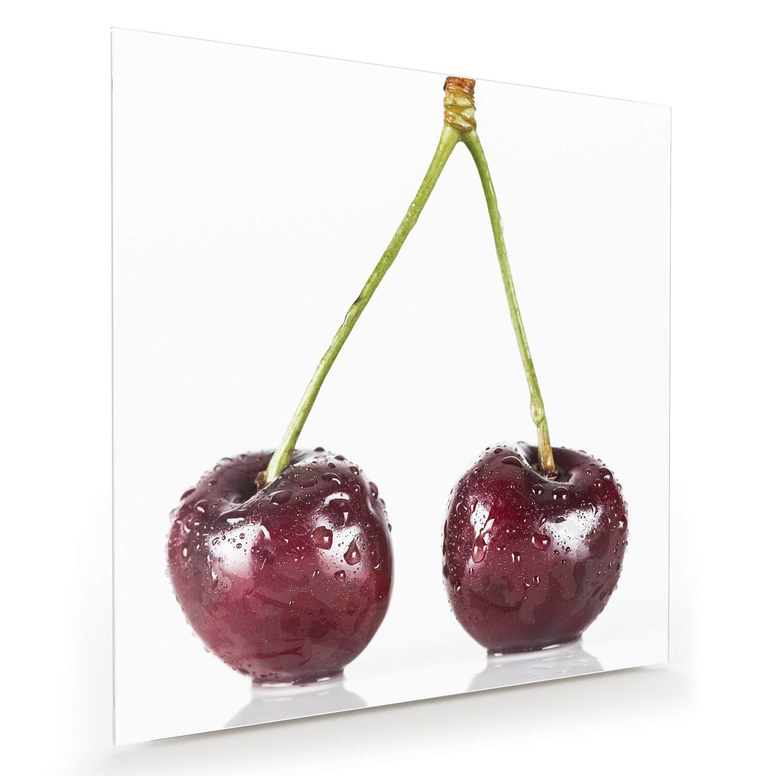 Primedeco Glasbild Wandbild Quadratisch Kirsch auf Hintergrund mit Aufhängung, Früchte