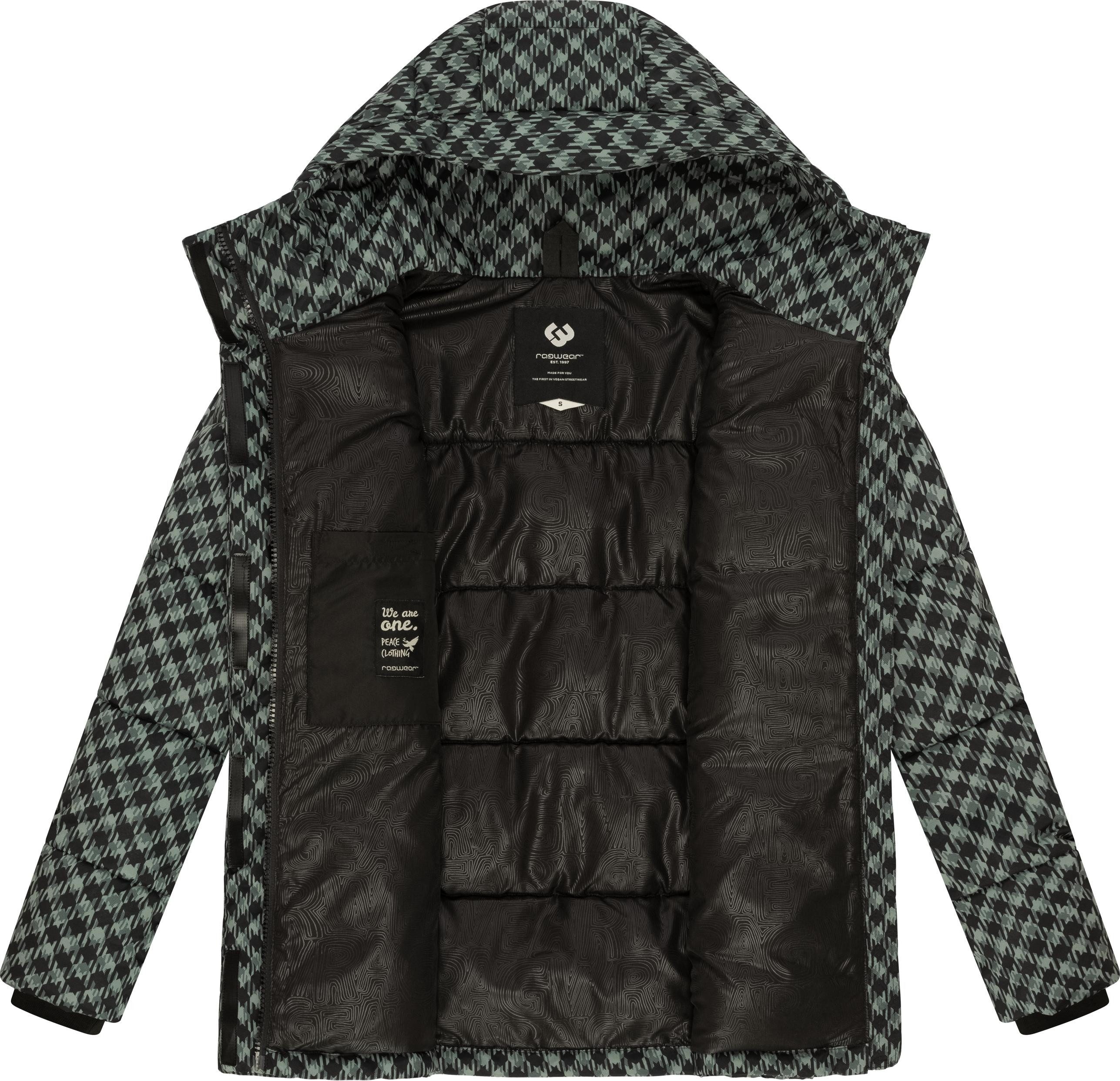 Ragwear Steppjacke Wikesh Print Wasserdichte Damen Winterjacke mit Hahnentritt-Muster