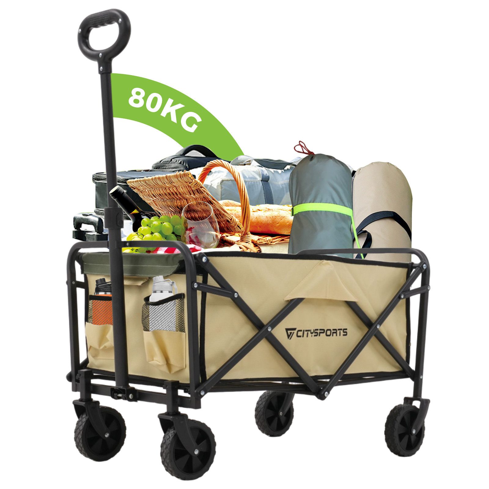 CITYSPORTS PRO Тележки Klappbarer All Terrain 80/200kg Patentiert Zusammenfaltbar, Strandkarren mit großer Kapazität, für Sport, Einkauf, Camping