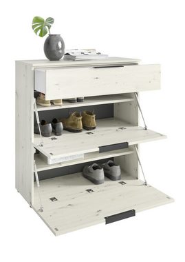 möbelando Schuhschrank TREND WOOD (BxHxT: 90x100x40 cm) in White-Oak - Metall schwarz