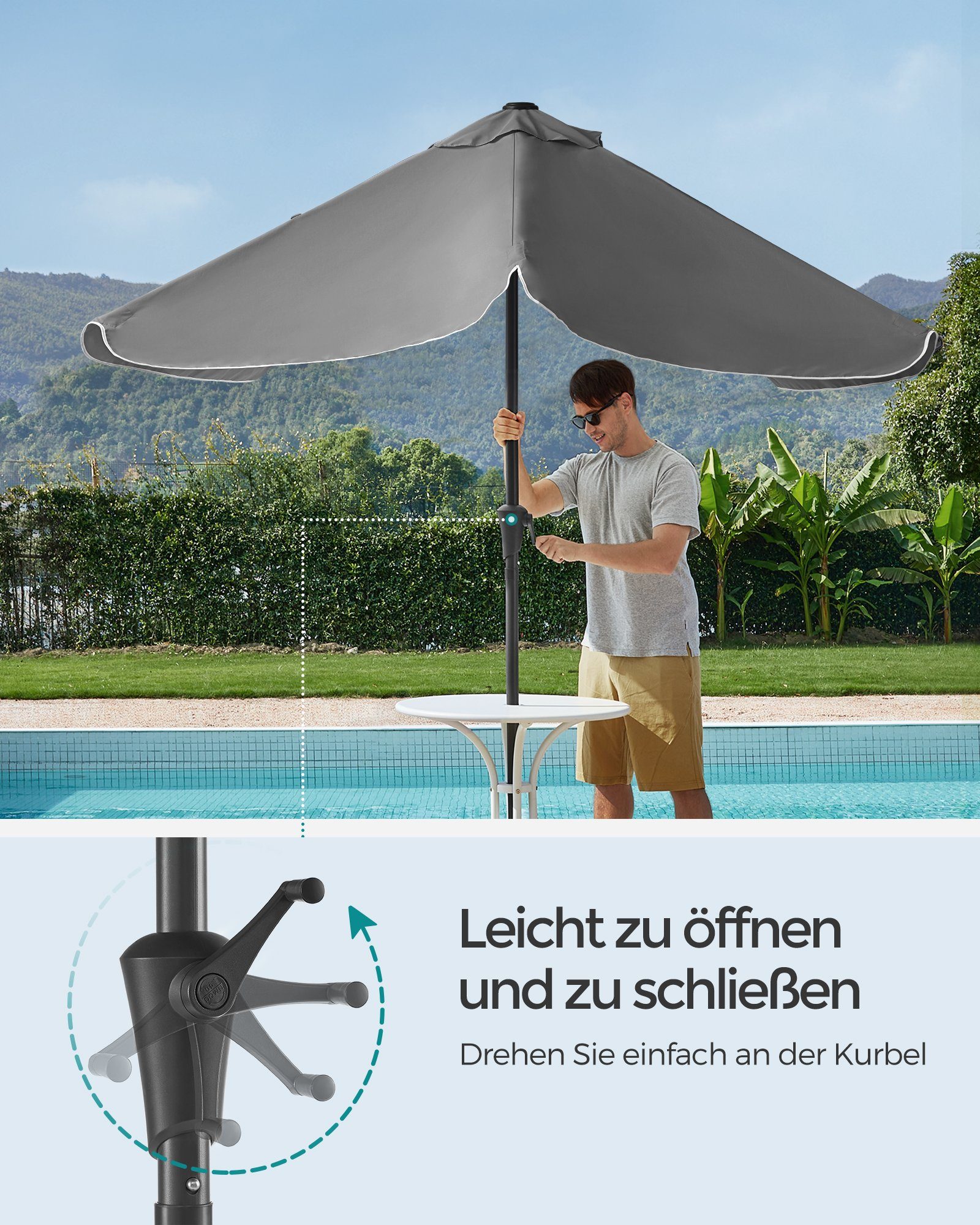SONGMICS Sonnenschirm, LxB: 200,00x150,00 cm, Balkonschirm, UPF 50+, beidseitig um 30° knickbar, ohne Ständer