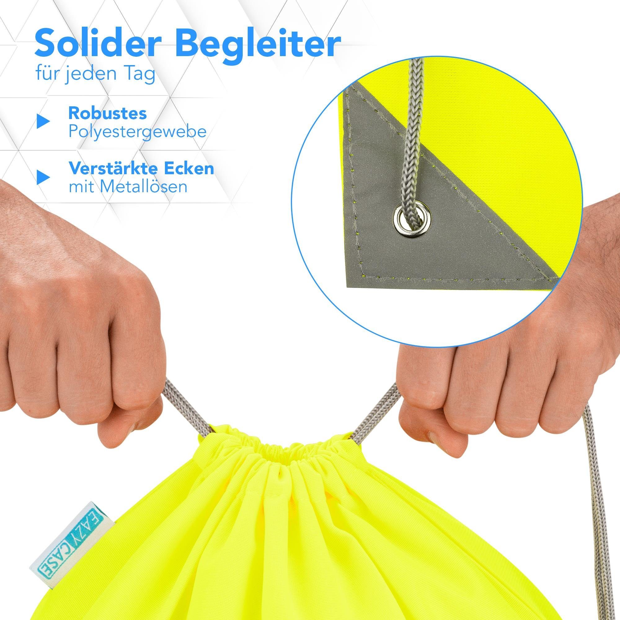EAZY CASE Turnbeutel Turnbeutel mit Reflektoren und Tasche (mit Tasche), Sportbeutel reflektierend Reflektor Beutel Gym Tasche Kordelsack Gelb