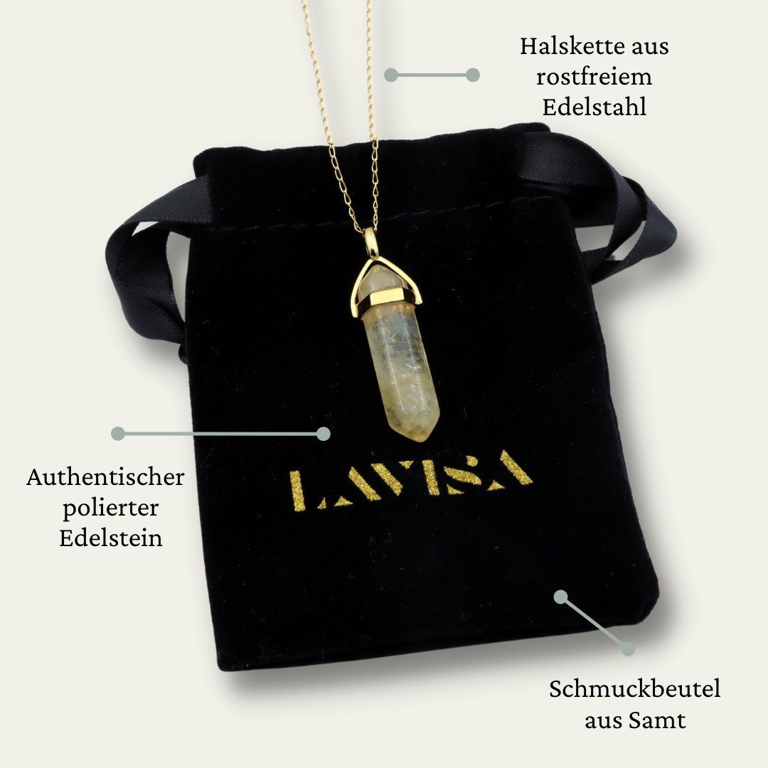 LAVISA Kette mit Anhänger Edelstein Kristall Naturstein Obelisk Citrin Halskette gold