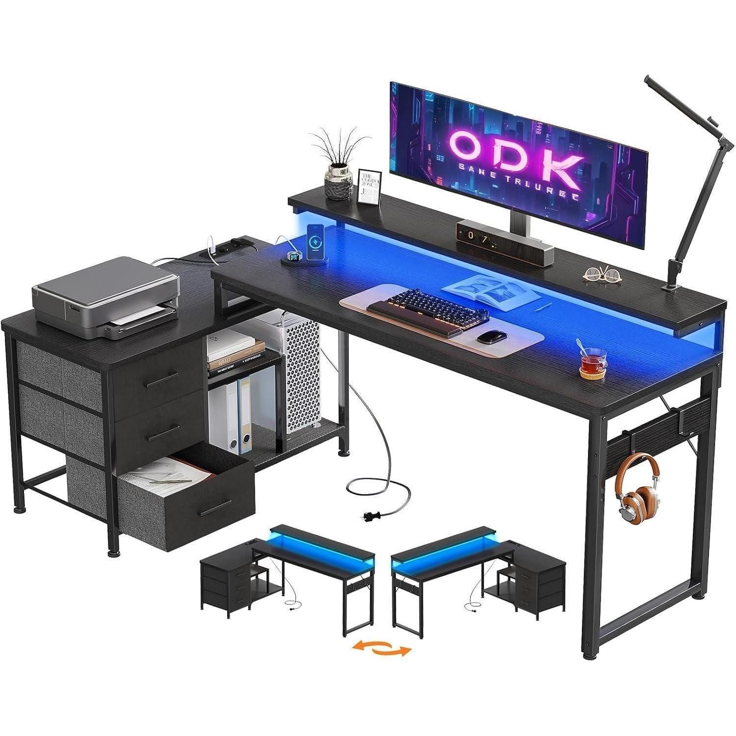 LuxusKollektion Eckschreibtisch Schreibtisch L Form LED Gaming mit USB Schw günstig online kaufen