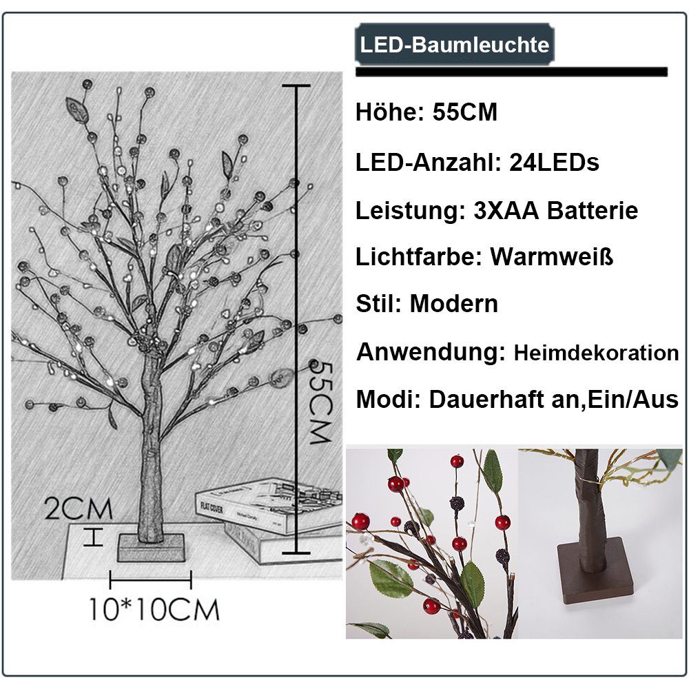 Deko, LED Tischleuchte Rosnek für Perlen Rote Baumlampe, LED Haus batteriebetrieben, Baum Bonsai-Baum Hochzeit Warmweiß, Warmweiß, DIY Festival