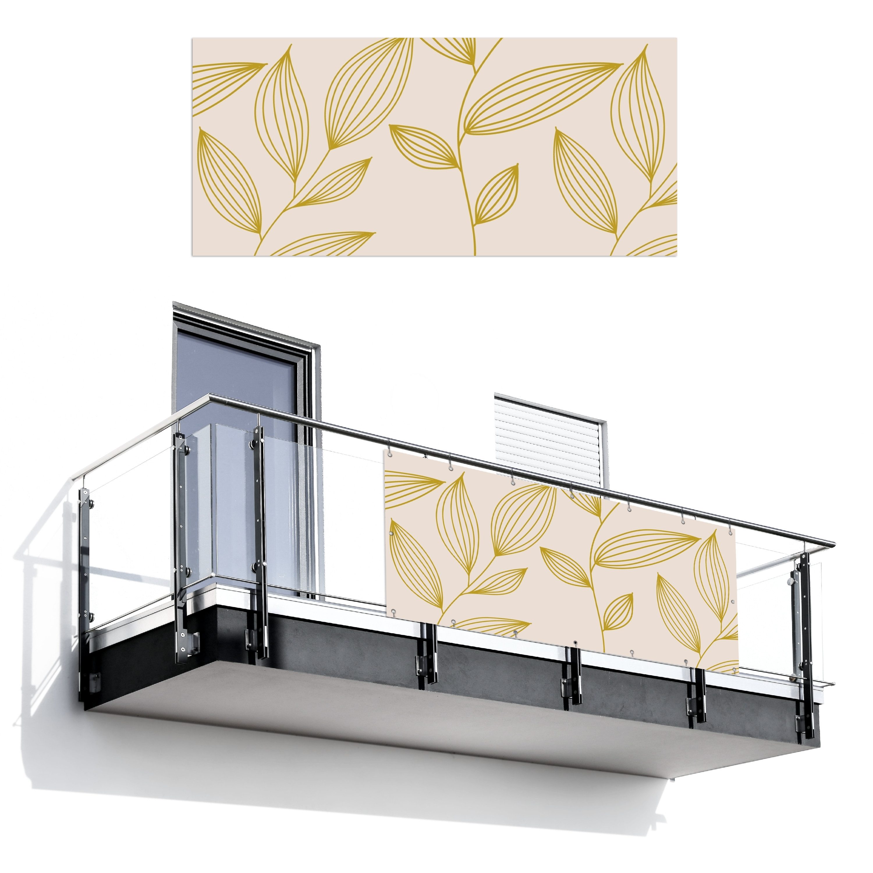 MuchoWow Balkonsichtschutz Blätter - Beige - Gold - Taupe (1-St) Balkon Sichtschutz 90x200, Windschutz für Zaun PVC, 200x90 cm