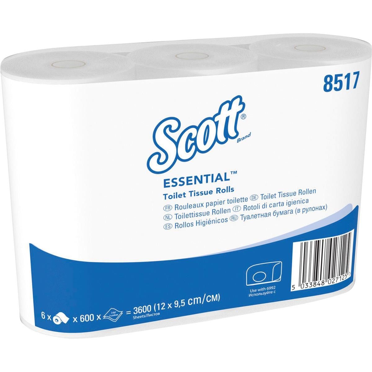 KIMBERLY-CLARK Toilettenpapier SCOTT Toilettenpapier 8517 2lagig 600Blatt weiß 6 Rl./Pack.