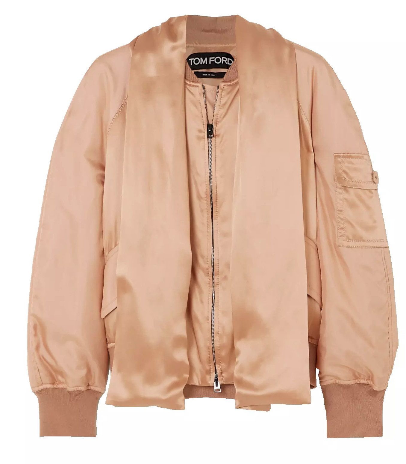 Tom Ford Bomberjacke Seiden Blouson Jacke mit abnehmbarem Schal Gerippter Stehkragen,Fronttaschen mit Knopfverschluss,Statement-Piece