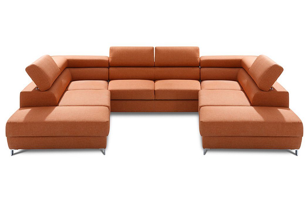 JVmoebel Ecksofa, Wohnlandschaft Bettfunktion Stoff Ecksofa U-Form Sofa Couch Design Orange