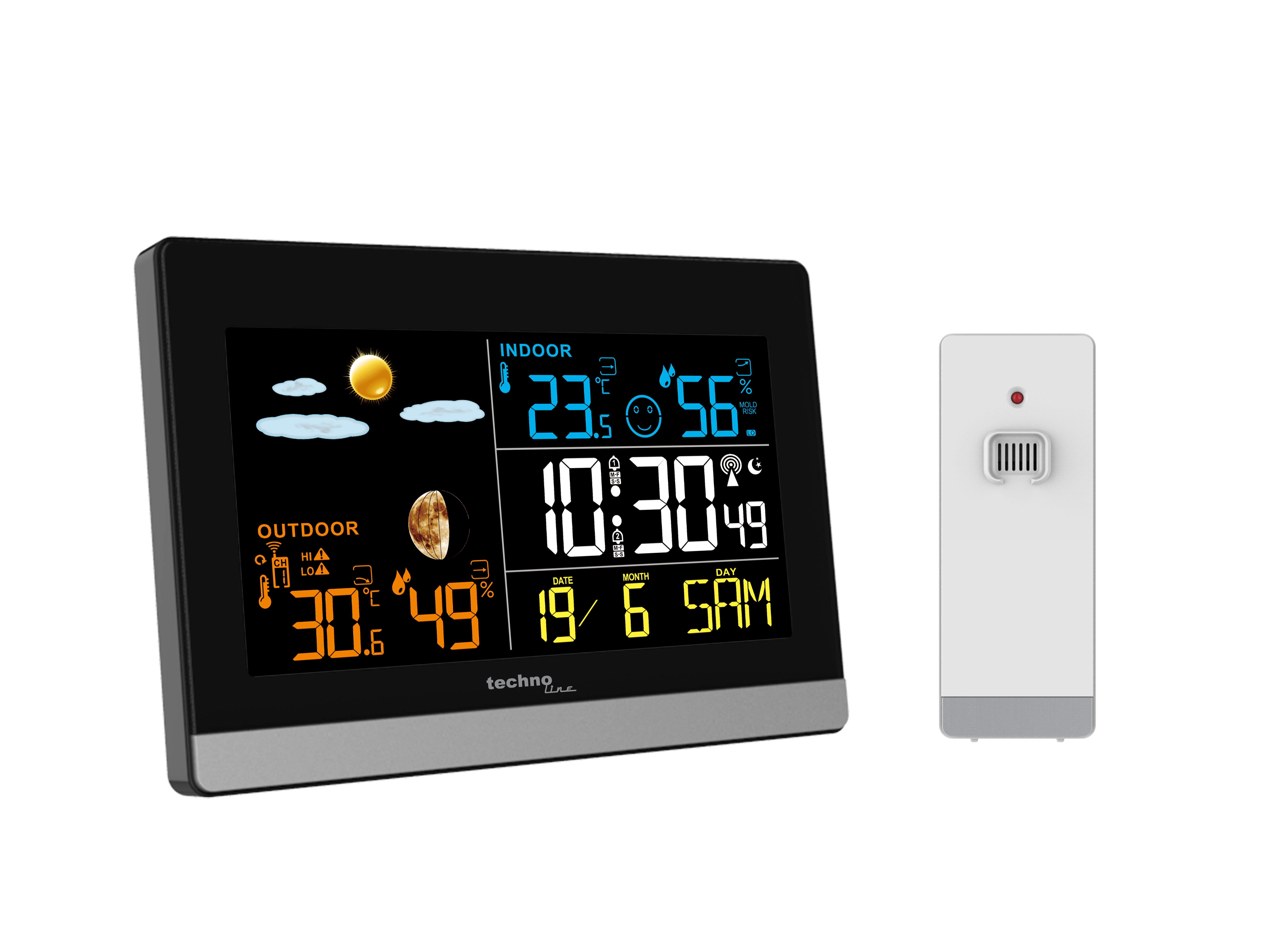technoline WS 6455 Wetterstation (inklusive Außensender, Wetterstation mit farbiger LCD-Anzeige)