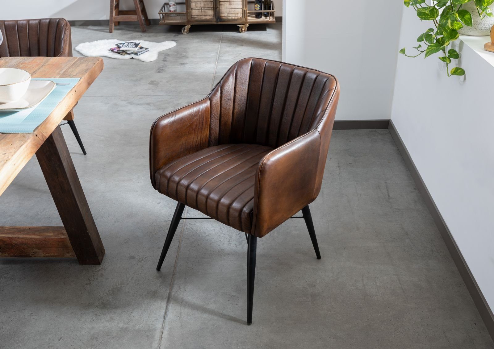 Massivmoebel24 Polsterstuhl IRON LABEL, Stuhl Echtleder 54x61x76 braun IRON günstig online kaufen