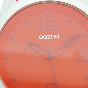 OOZOO Quarzuhr Oozoo Unisex Armbanduhr Vintage Series, (Analoguhr), Damen, Herrenuhr rund, extra groß (ca. 51mm) Lederarmband orange