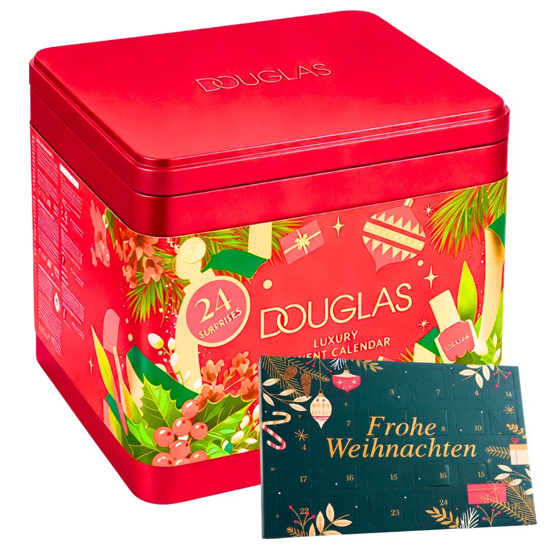 Douglas Kosmetik-Adventskalender Skin Focus 2026 + DOUG Tisch Adventskalender 2er set Frauen Beauty (Set, 48-tlg), 48 tlg - 24 Pflegeprodukte + 24 Schokolade Advent kalender - Damen