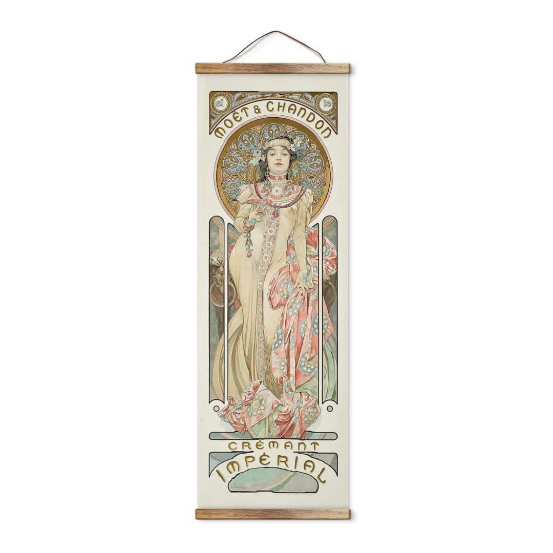 K&L Wall Art Leinwandbild Vintage Stoffbild Poster Mucha Moët Chandon Dry Imperial Deko, Jugendstil Kunstdruck Banner ohne Zubehör