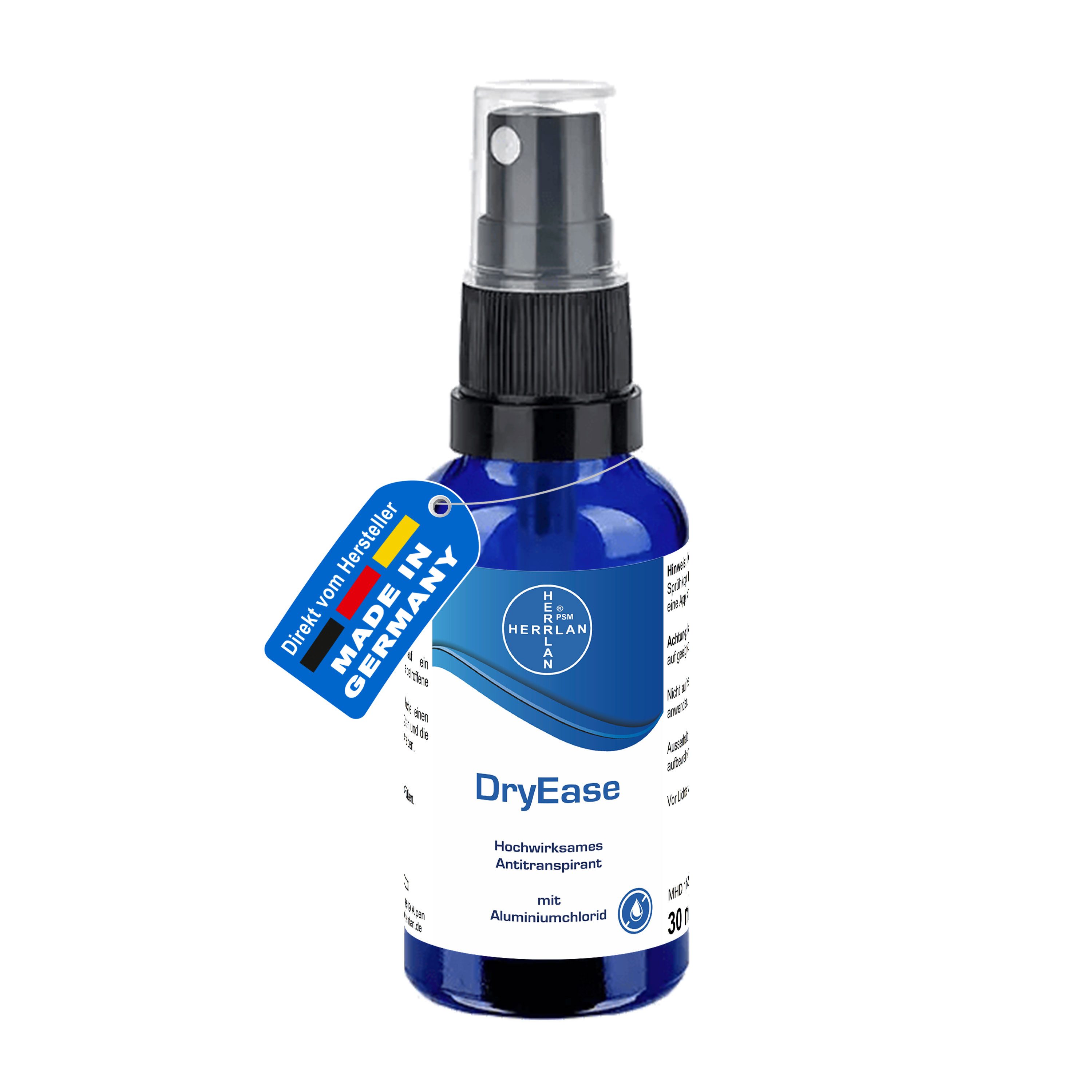 HERRLAN Deo-Zerstäuber Hochwirksames Antitranspirant DryEase, 30 ml, mit Aluminiumchlorid - Effektiver Schutz vor Schweiß und Geruch