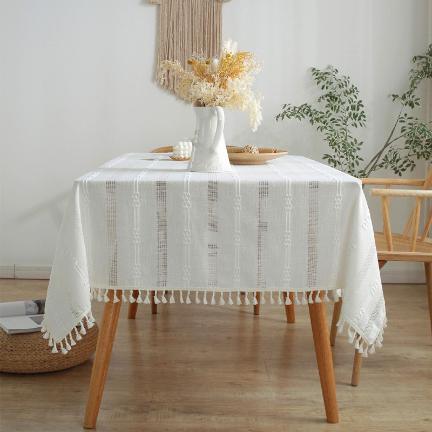 BYSURE Tischdecke (1-tlg), Tischdecke aus Spitze mit Fransen
