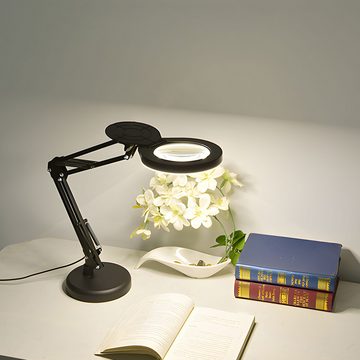 Retoo Lupenlampe Lupe mit Licht und Ständer Lupenleuchte Schreibtischlampe LED, Energieeffizienz, Flexibilität und Mobilität, Einzigartiges Design