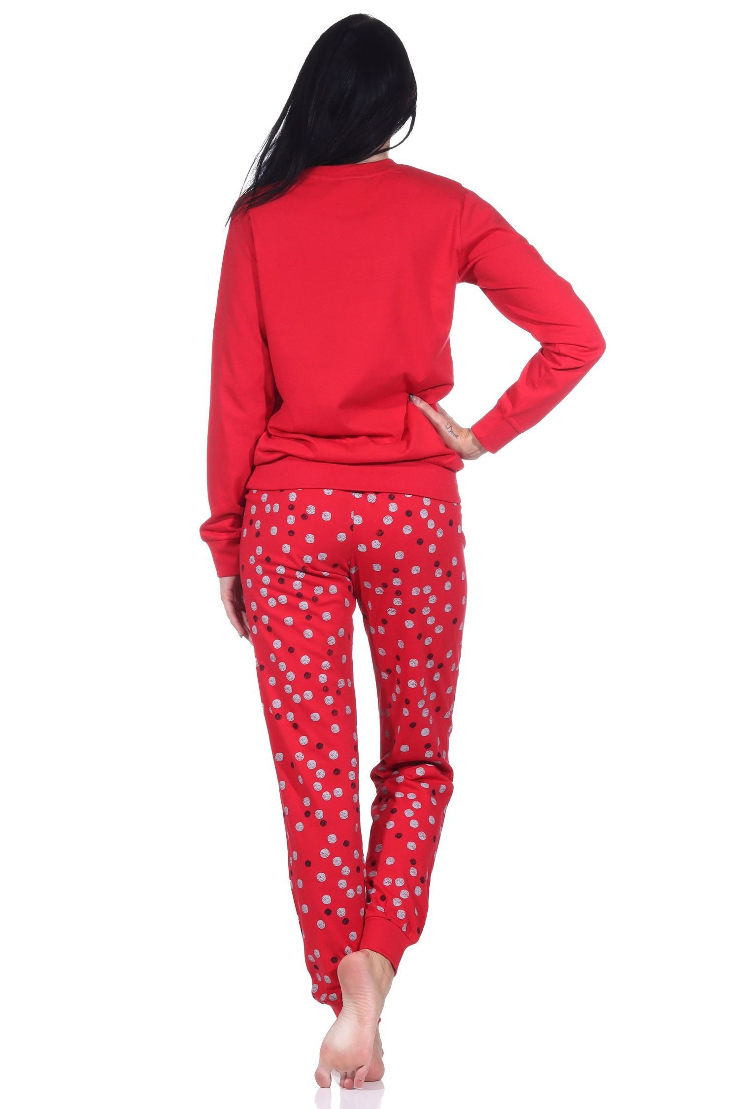 Normann Pyjama Normann Damen langarm Schlafanzug mit Bündchen in Herz Punkte Optik – Bild 3 von 5