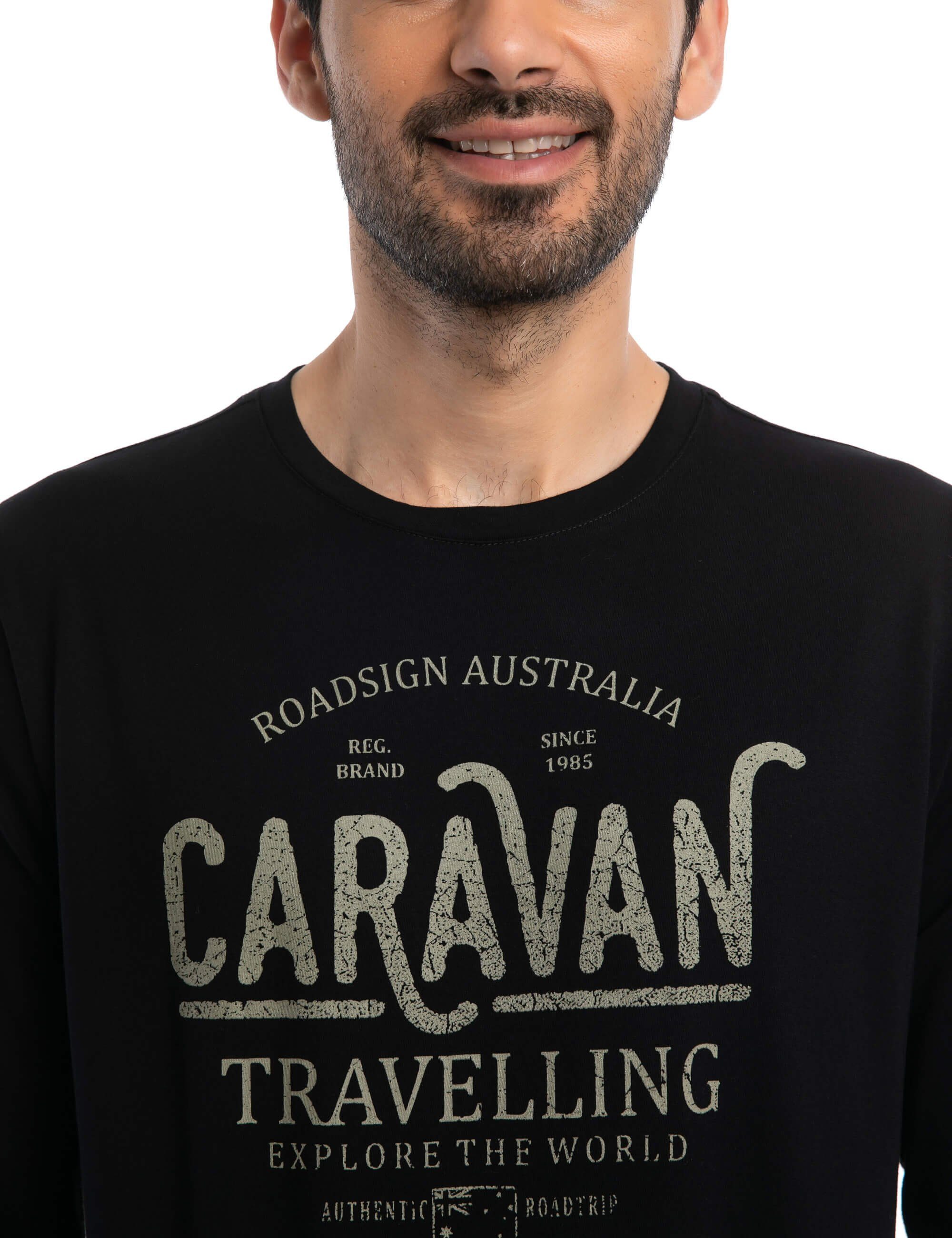 Aufdruck ROADSIGN (1, Schwarz Langarmshirt mit australia Caravan 1-tlg)
