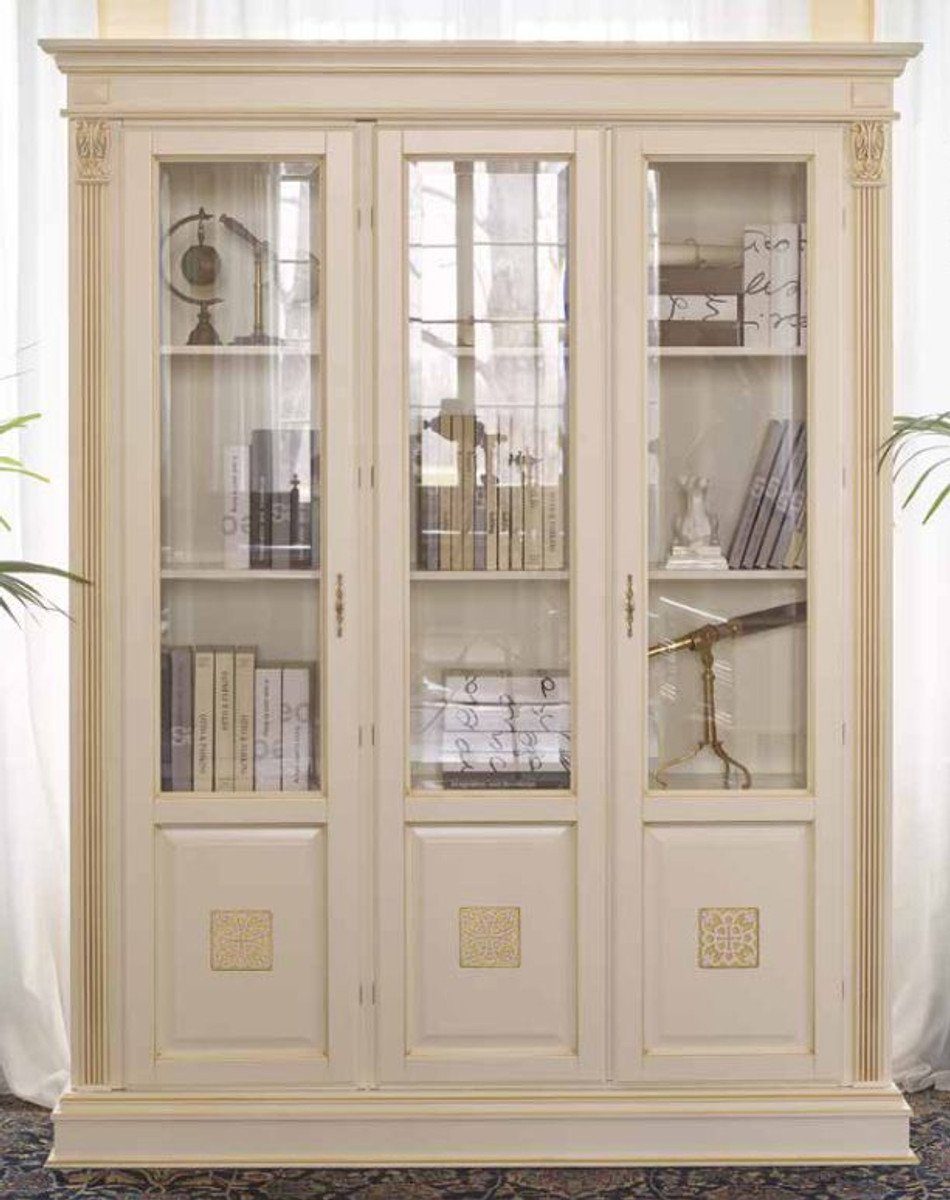 Casa Padrino Stauraumschrank Casa Padrino Luxus Barock Vitrinenschrank mit Glastüren Antik Creme 165 x H 215 cm Buffetschrank Bücherschrank - Made in Italy