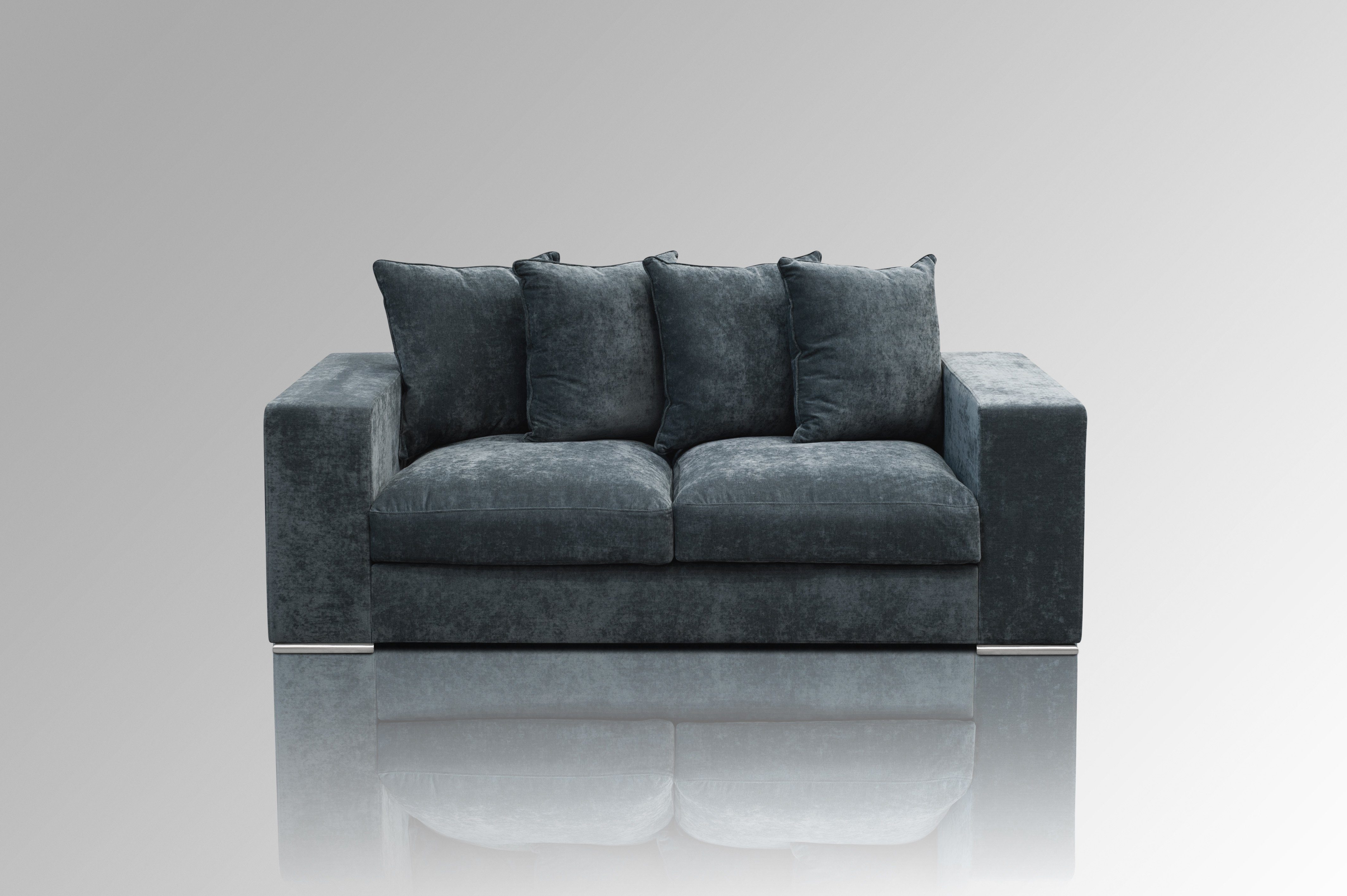 AMARIS Elements Sofa 'George' 2 Sitzer Couch 2m, Samt od. Stoff-Bezug gemütlich 4 Größen Blau (Samt)
