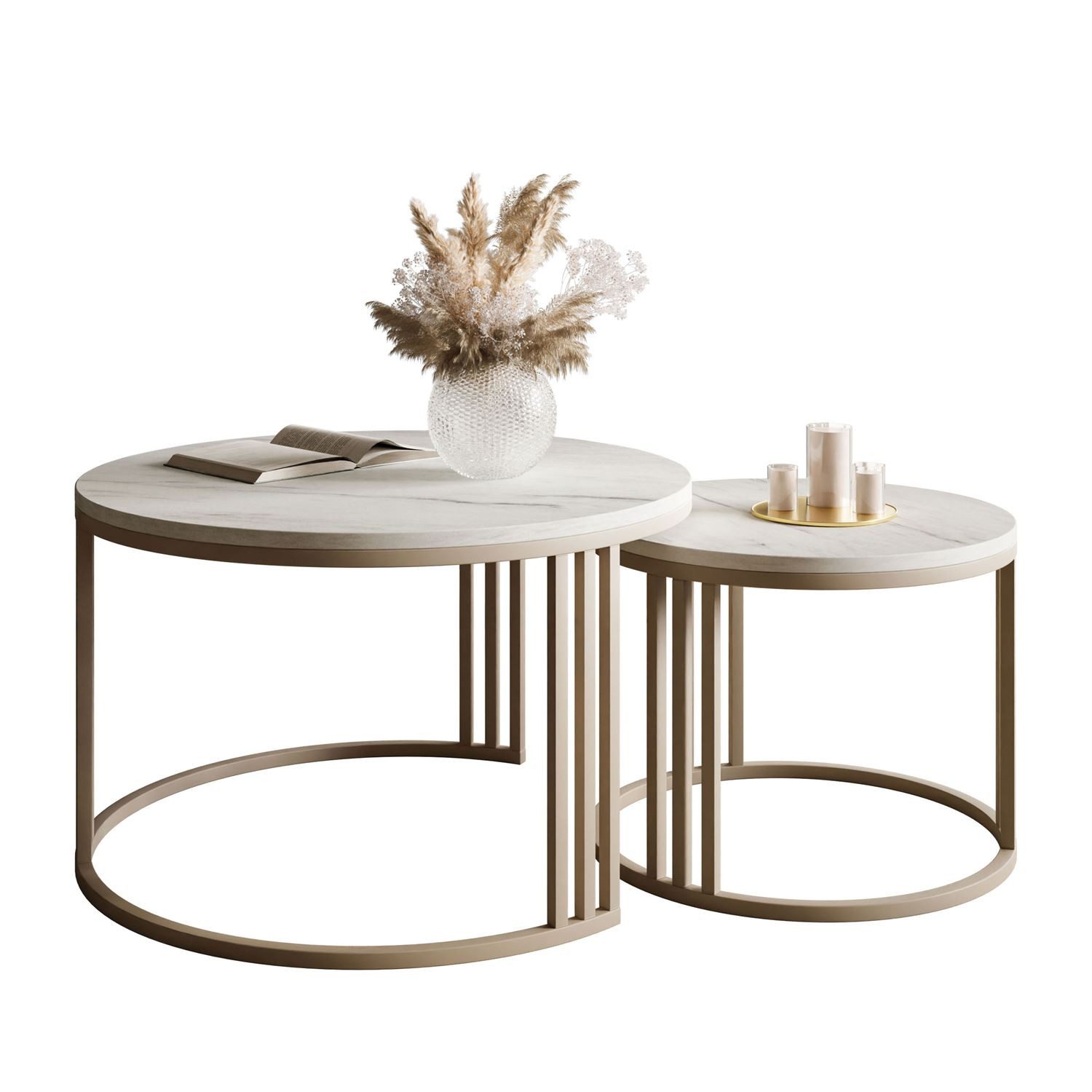 Lookway Couchtisch LORI 2in1 MATT, runder Couchtisch mit kaschmirfarbenem G günstig online kaufen