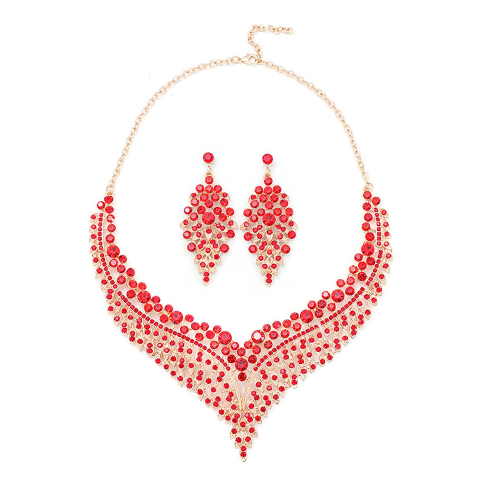 Blusmart Choker-Set Kristall-Halsketten-Ohrring-Set, Bezaubernder, Vielseitiger red