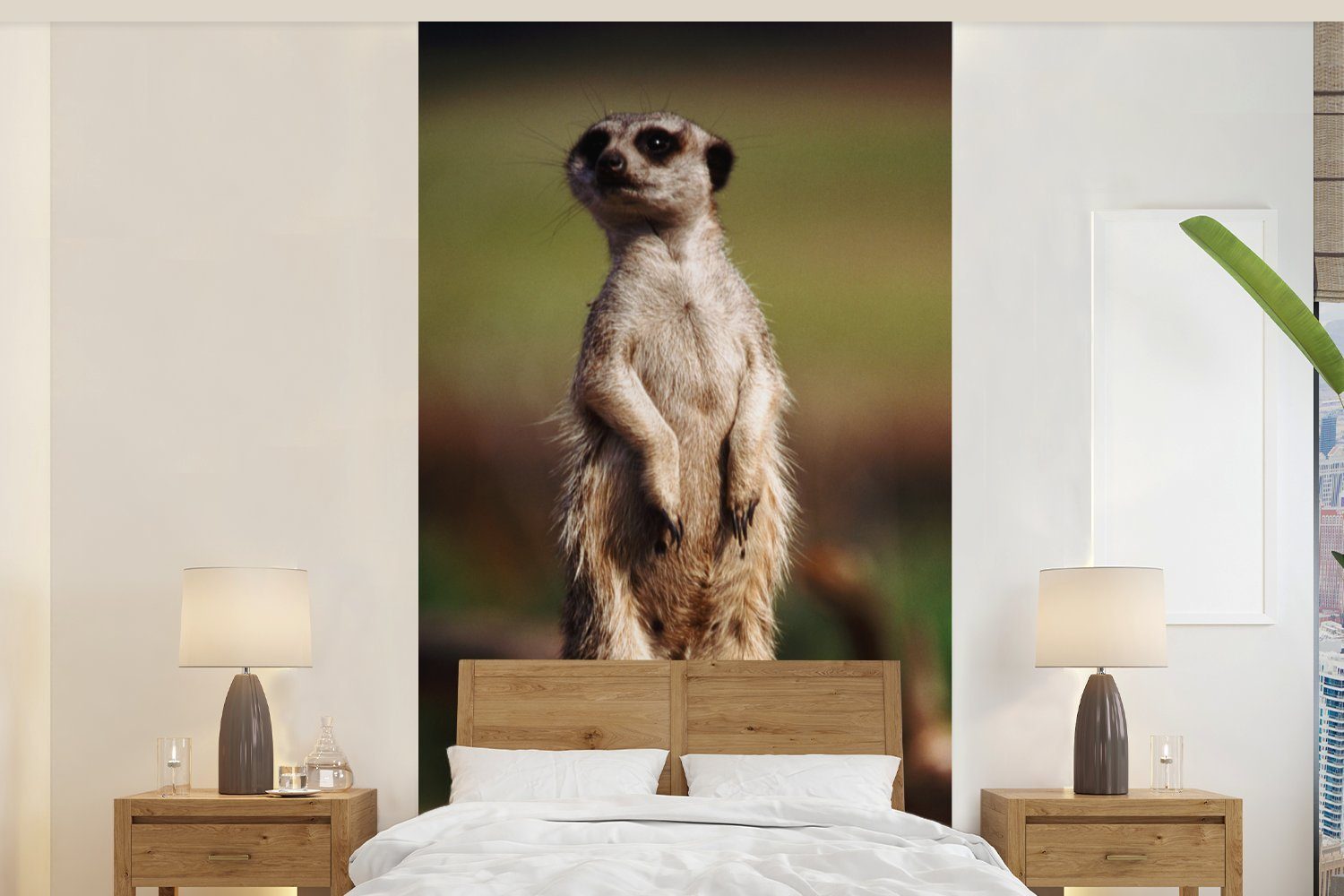 MuchoWow Fototapete Erdmännchen - - (2 Wohnzimmer Vliestapete Küche, Schlafzimmer Matt, Tier Fototapete Spiel, bedruckt, St), für