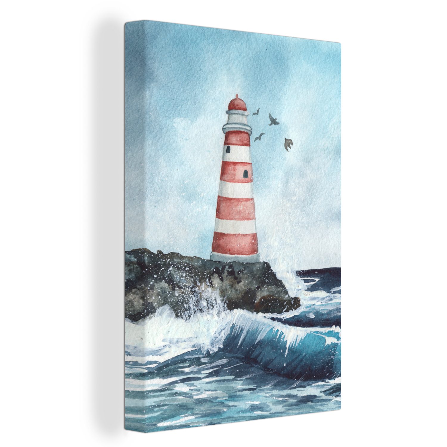 OneMillionCanvasses® Leinwandbild Leuchtturm - Golf - Meer, (1 St), Leinwandbild fertig bespannt inkl. Zackenaufhänger, Gemälde, 20x30 cm