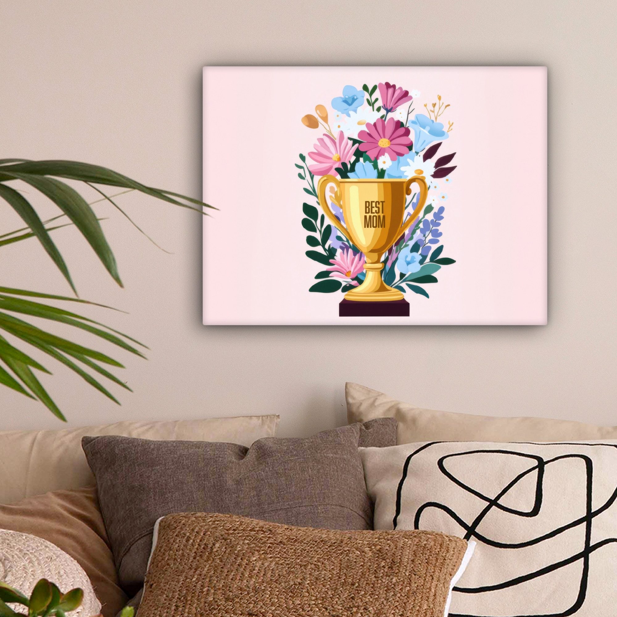 OneMillionCanvasses® Leinwandbild Trophäe - Beste Mutter - Blumen - Bunt, Fotodruck (1 St), Wandbild Leinwandbilder, Aufhängefertig, Wanddeko 40x30 cm