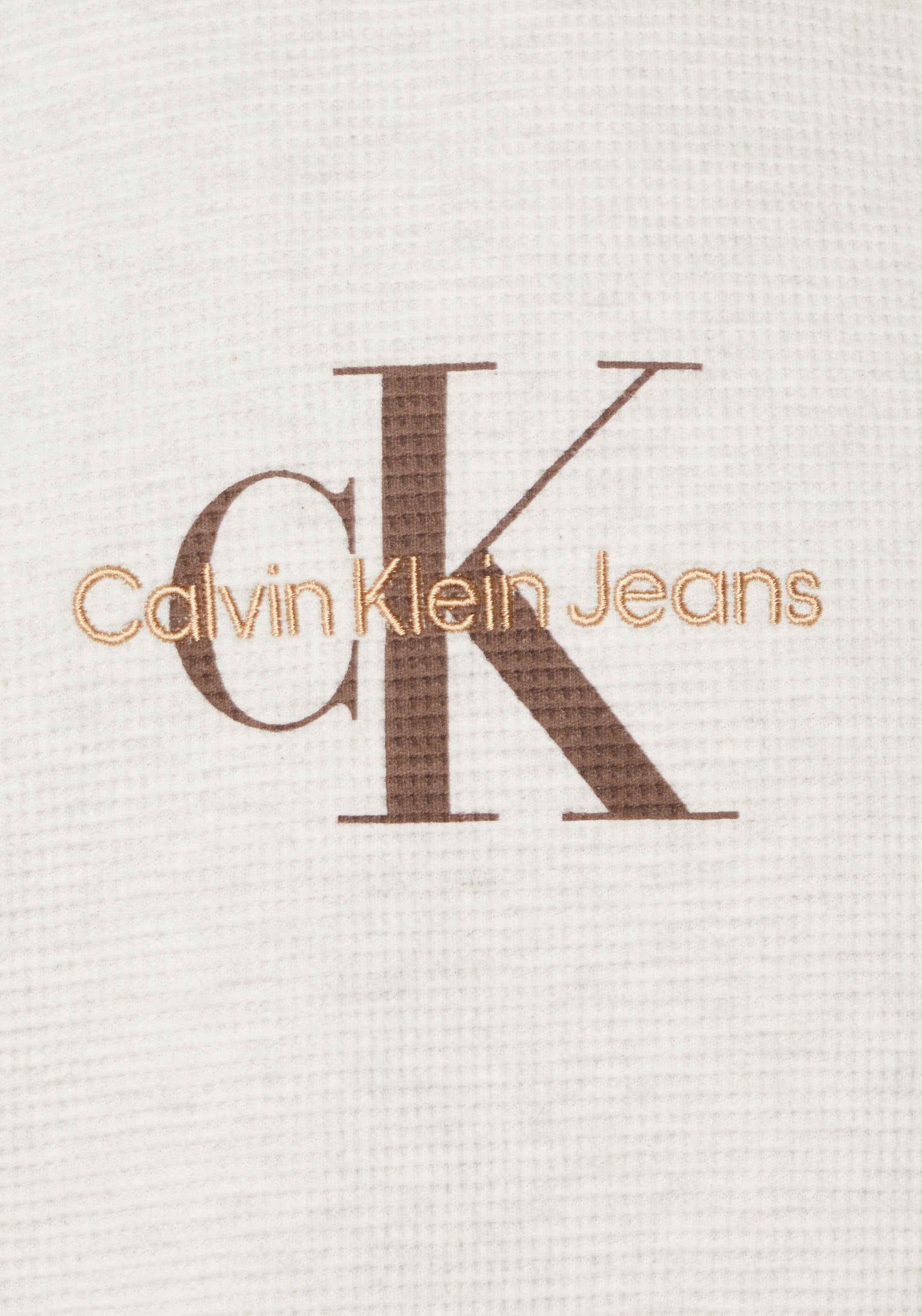 Calvin Klein Jeans White TEE WAFFLE Heather T-Shirt MONOLOGO Grey Waffelstrukturmuster mit ARCHIVAL