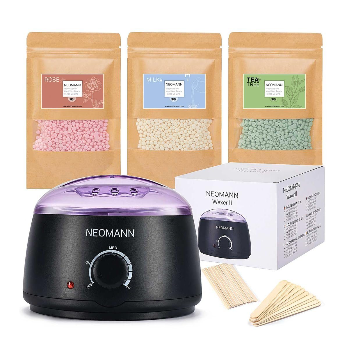 NEOMANN Warmwachs-Haarentferner Waxer II Waxing Kit für Frauen-Nicht klebend,teflonbeschichtet, Ganzkörper-Waxing
