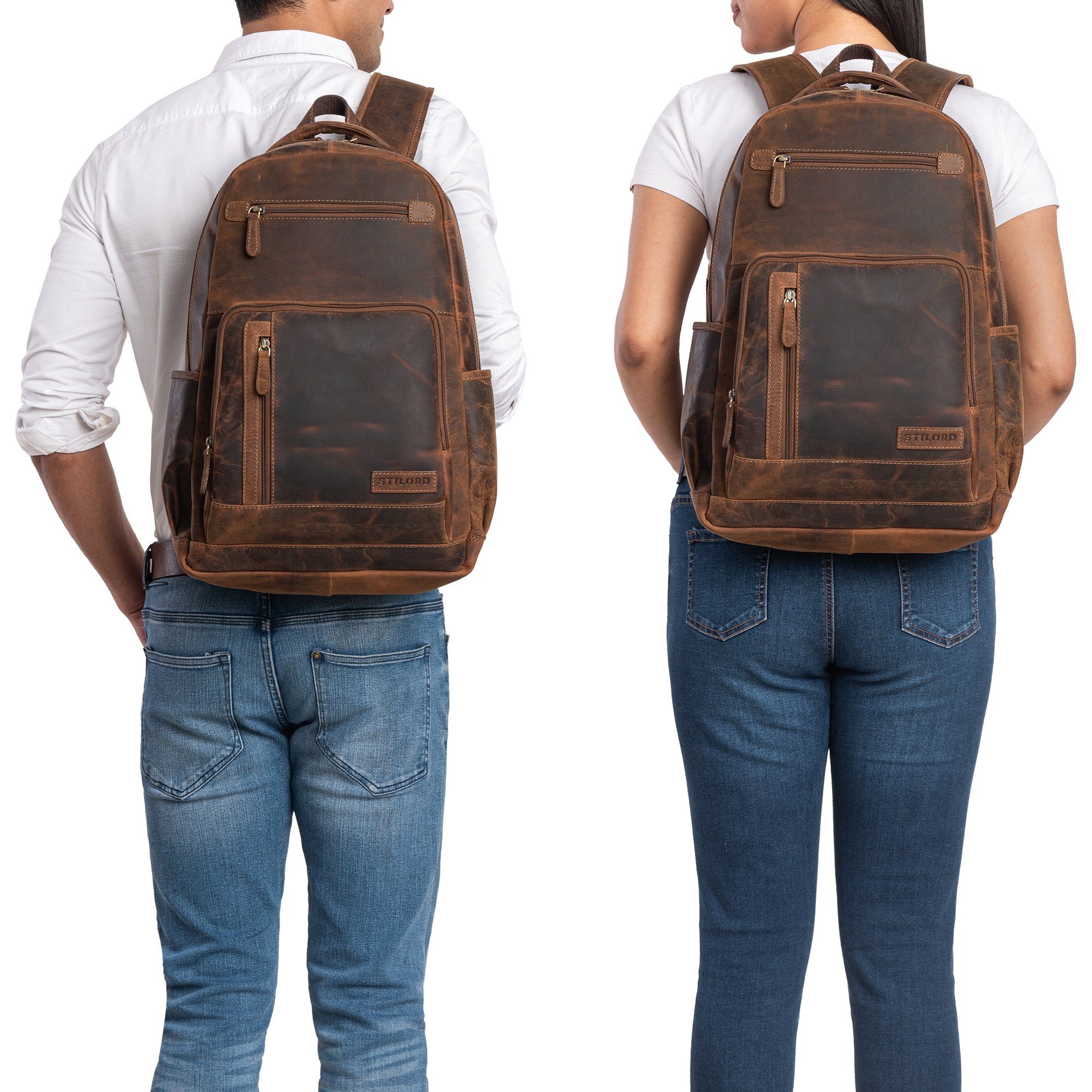 STILORD Notebookrucksack "Hubertus" Vintage Lederrucksack Damen und Herren