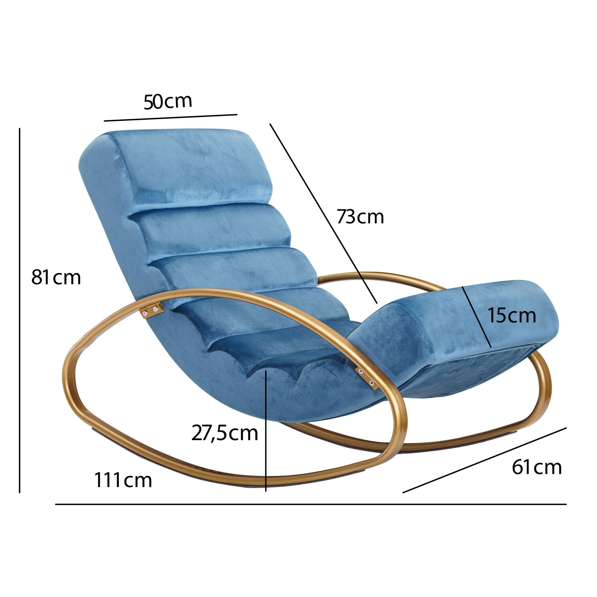 KADIMA DESIGN Gold | Blau | Blau Bequemer MUR mit Wippfunktion Schaukelstuhl Relaxsessel - Schaukelsessel