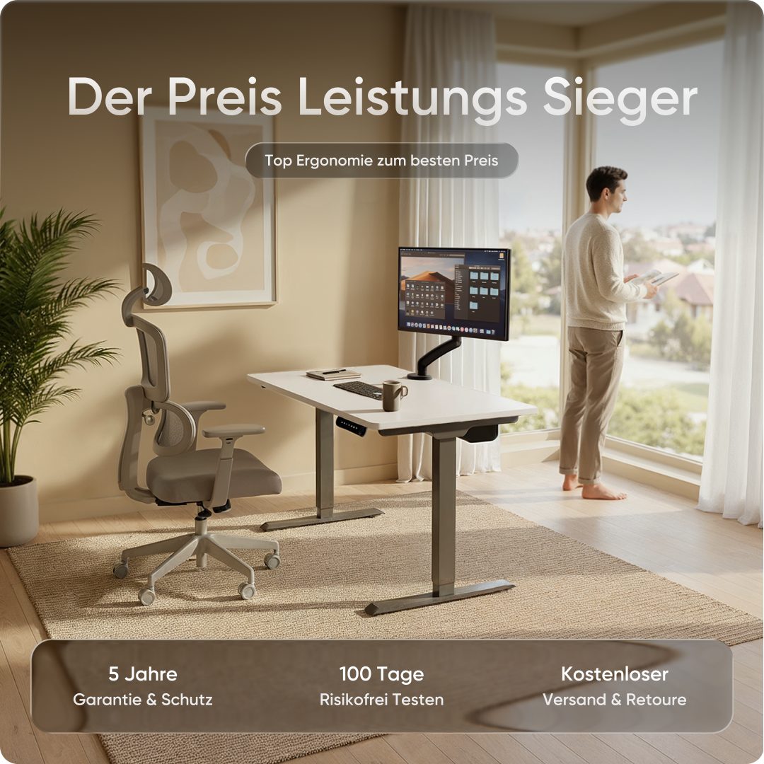 DESKSPACE Schreibtisch Pro Elektrisch höhenverstellbarer Schreibtisch - inklusive Tischplatte (Komplettset inkl. Tischplatte und Gestell), Ergonomischer Stehpult mit Memory Funktion & Kollisionsschutz