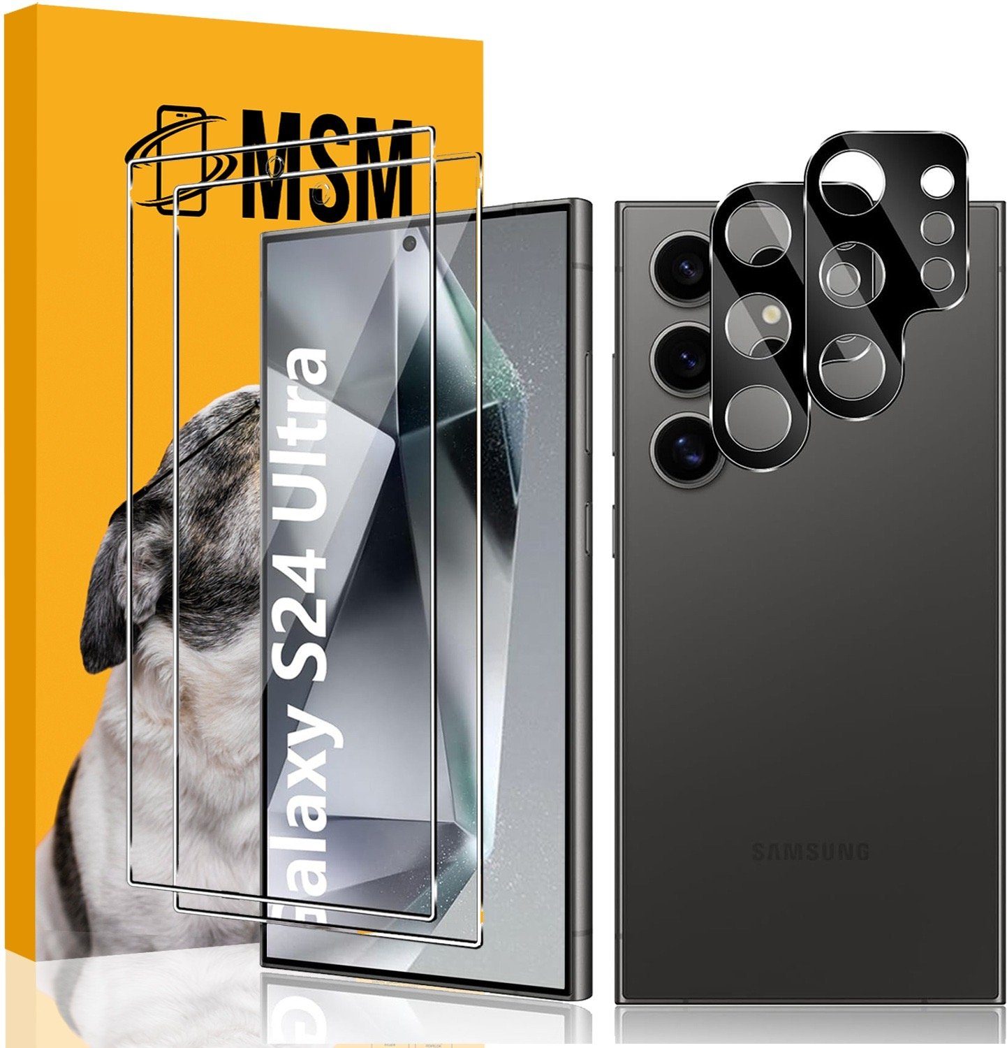 MSM Displayschutzglas 4in1 Schutzglas für Samsung Galaxy S24 Ultra Panzerfolie Schwarz