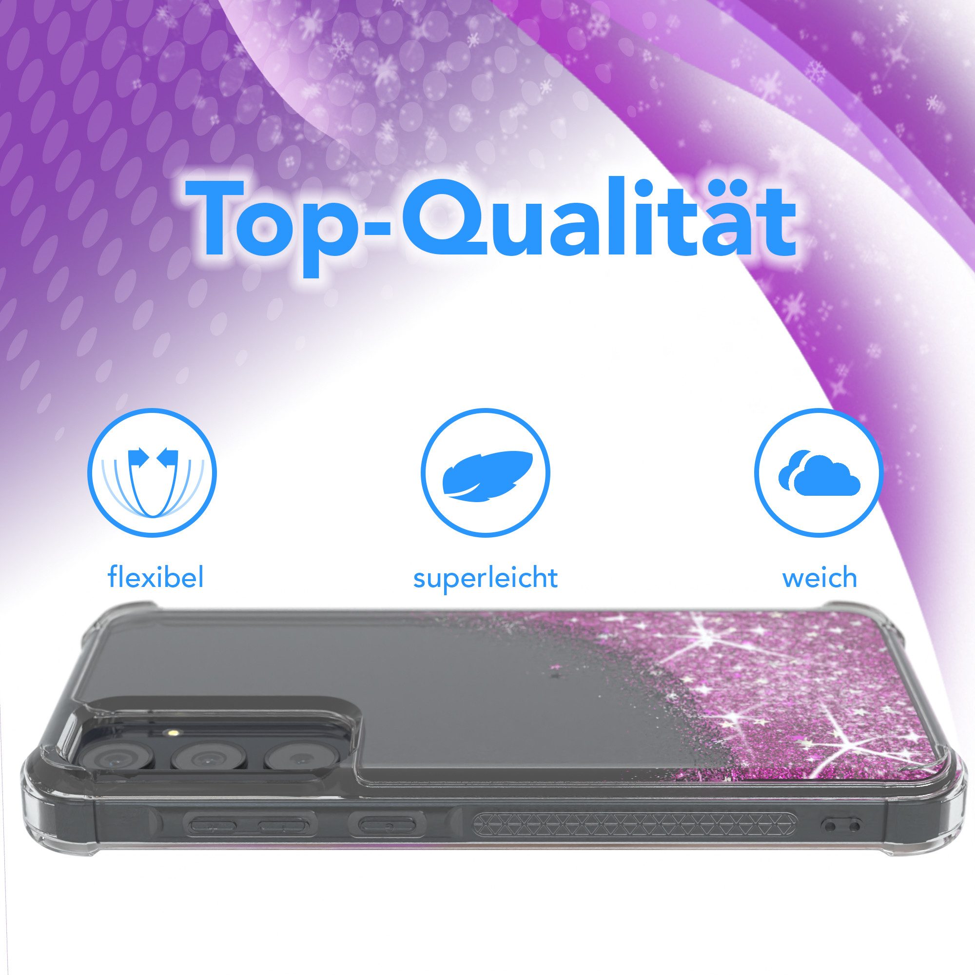 EAZY CASE Handyhülle Liquid Glittery Case für Samsung Galaxy A55 6,6 Zoll, Bumper Case Back Cover Glitter Glossy Handyhülle Etui Violett Lila – Bild 3 von 5